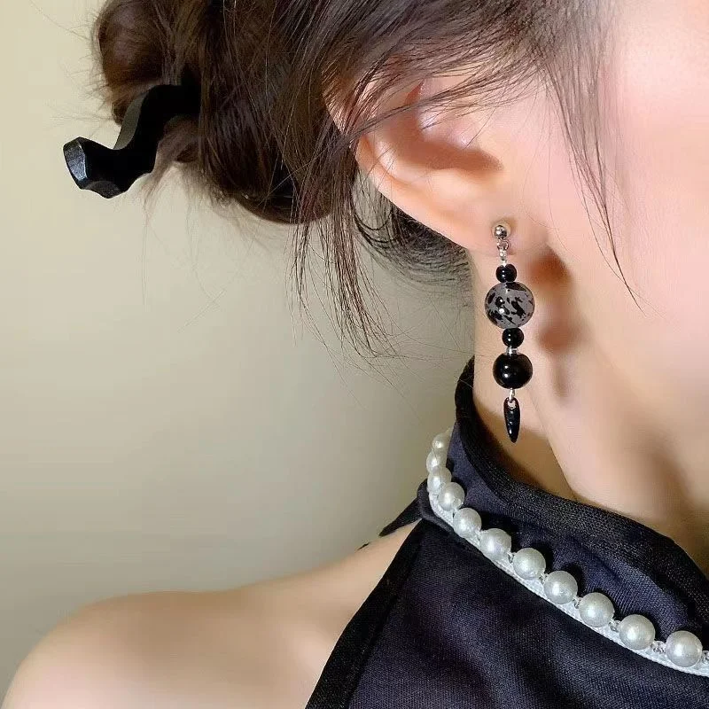 Trending Black Beads Long Tassels Drop Earring Fashion Party Korean Elegant Dangle Earrings Female Jewelry For Woman New