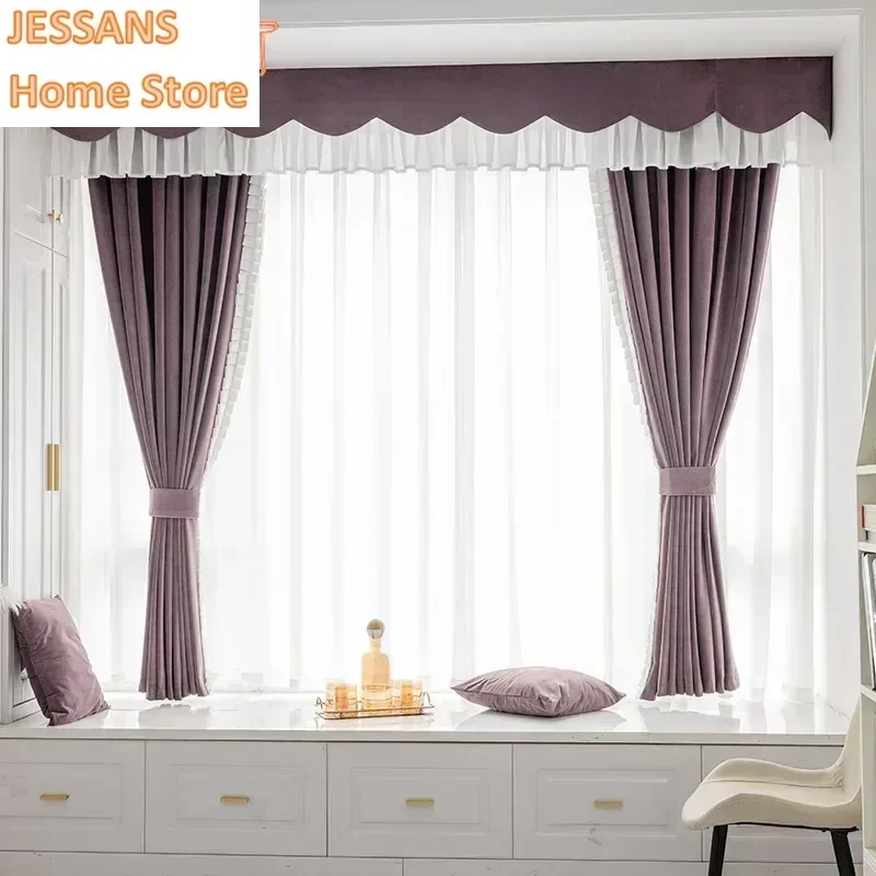 European Australian Wool Velvet Blackout Light Luxury Modern Living Room Bedroom Study Balcony Purple Curtain Custom Size