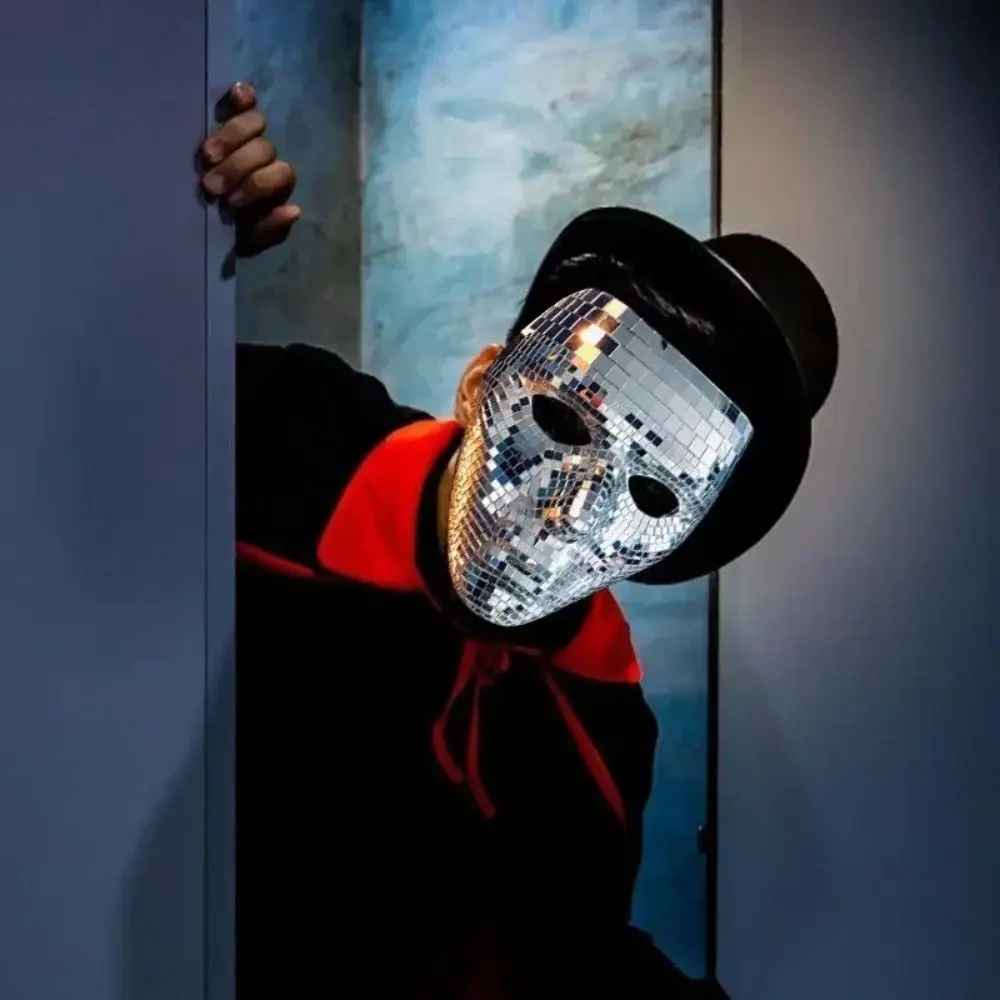 

Masquerade Ball Glitter Mirror Face Mask Male Adult Half Face Night Club Mask Full Face Cosplay Prom Props Home DJ Decor Girl