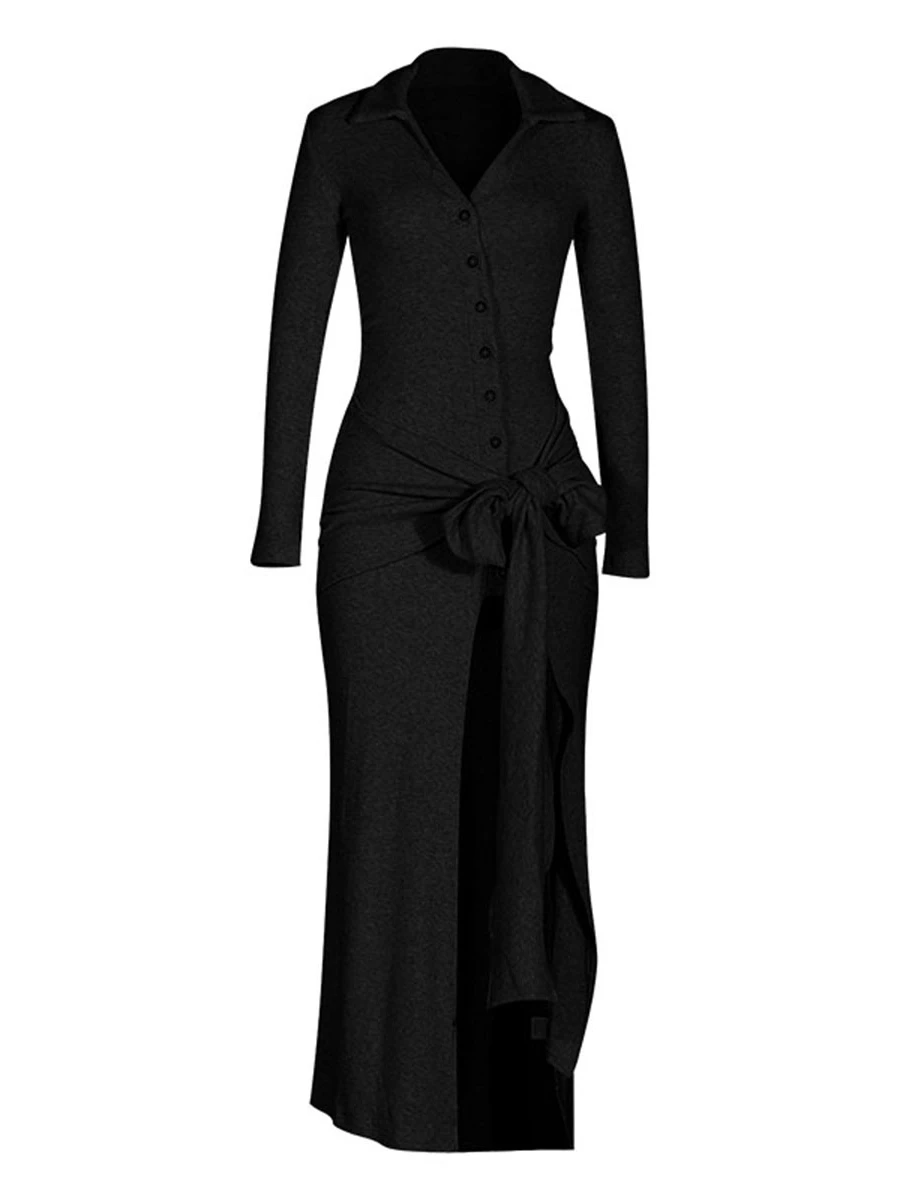 CHICEVER sólido empalmado vendaje elegante vestido femenino solapa manga larga adelgazamiento Irregular suave vestidos de mujer moda de otoño nuevo