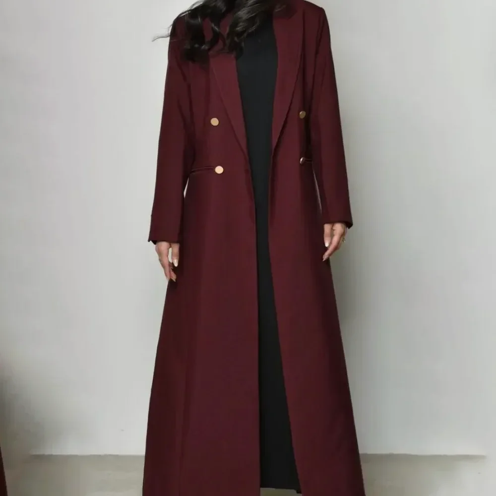 

New Fashion Women Blazer Burgundy Chic Peak Lapel Floor Length Outerwear Daily Casual Office Lady Female Jacket Only 1 Piece