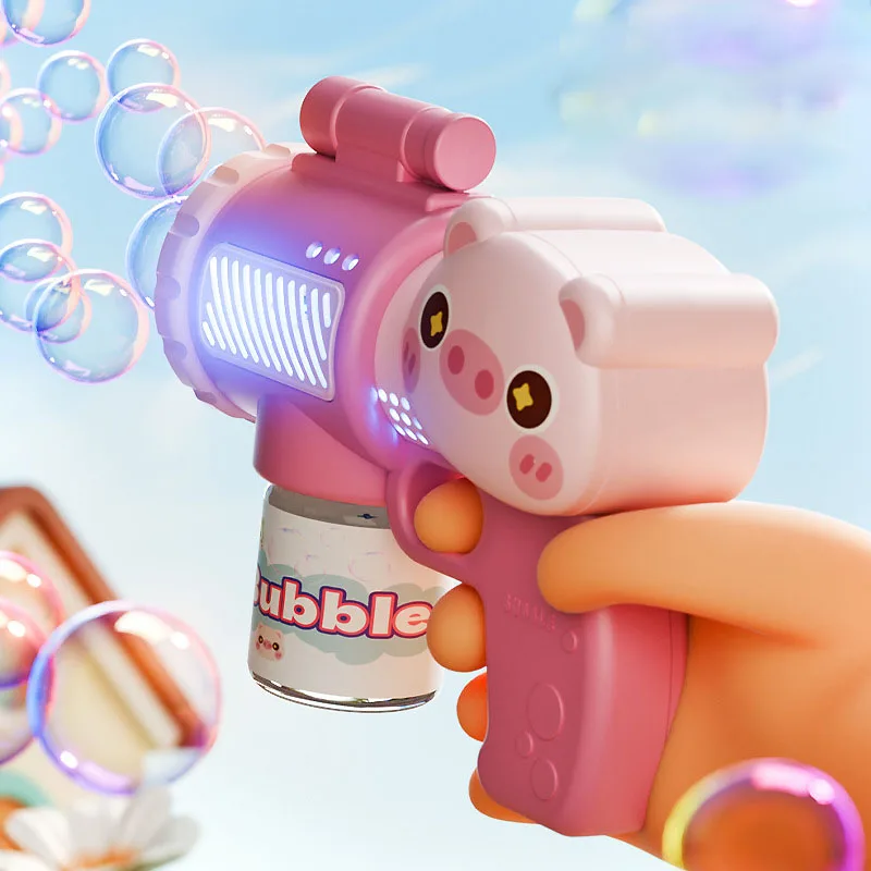 مسدس فقاعات كهربائي للفتيان والفتيات ، آلة فقاعات لعبة كرتون ، منفاخ صابون أوتوماتيكي بضوء ، لعبة خارجية ، هدية