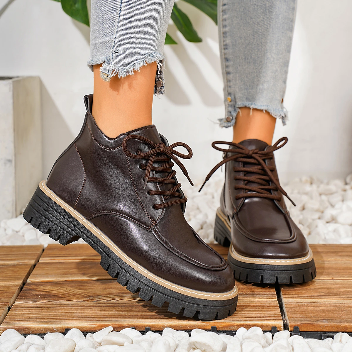 BeauToday Brogue Shoes Women Genuine Cow Leather Wintip Round Toe Cross-Tied Thick Sole Ladies Derby Shoes Handmade 21839