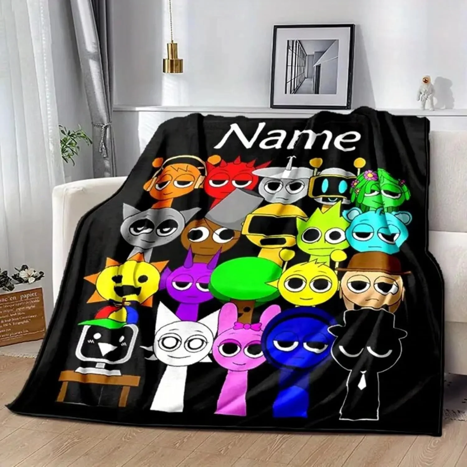 Sprunki Blanket With Name Customized Flannel Blanket For Kids Boys Girls Soft Perfect Birthdays Travel or Home Bed Sofa Decor