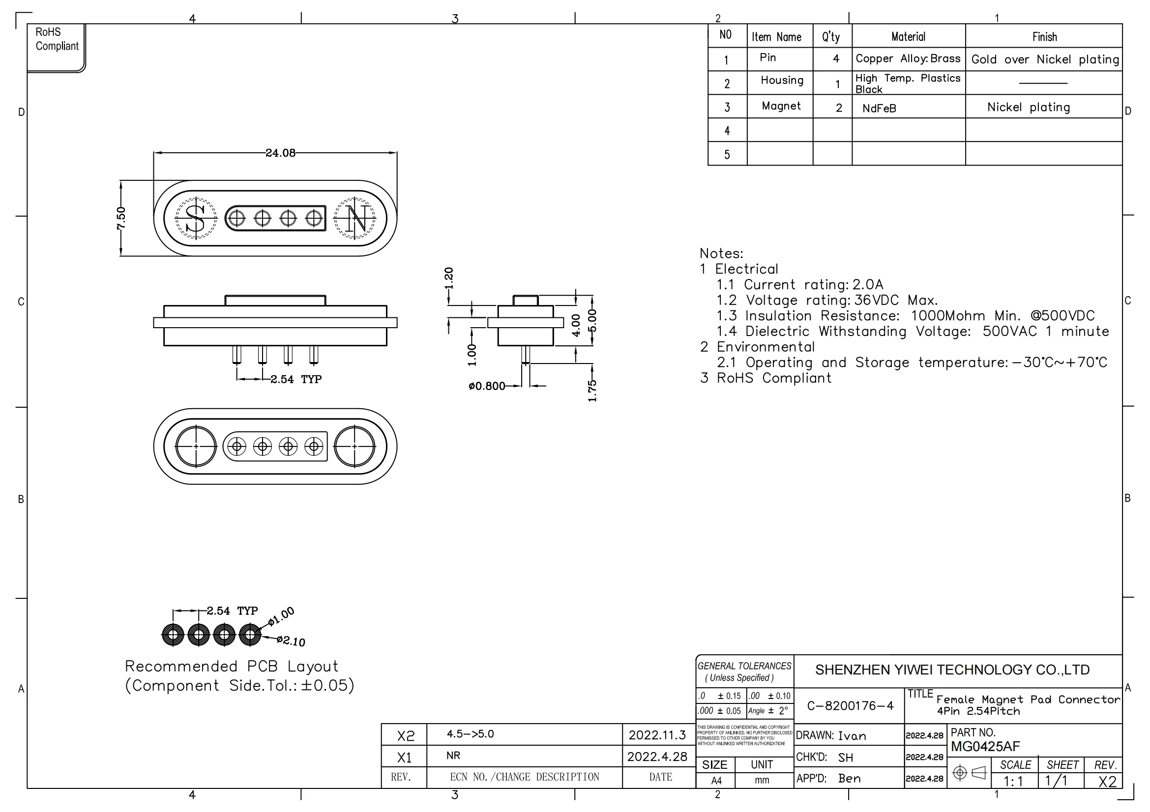 1 Paar Magnet-Pogo-Pin-Stecker 2 3 4 6 Pin 2A wasserdichtes Pogopin-Stecker-Buchse 2,54 mm USB Typ C federbelastetes DC-Stromkabel – Detail 5
