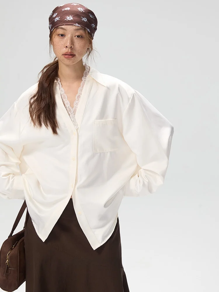 

Lace Trim V-ne Loose Women's irt Lazy Feel Top about Passion Brand Cotton Polyester Blend Long Sve Striped Pattern