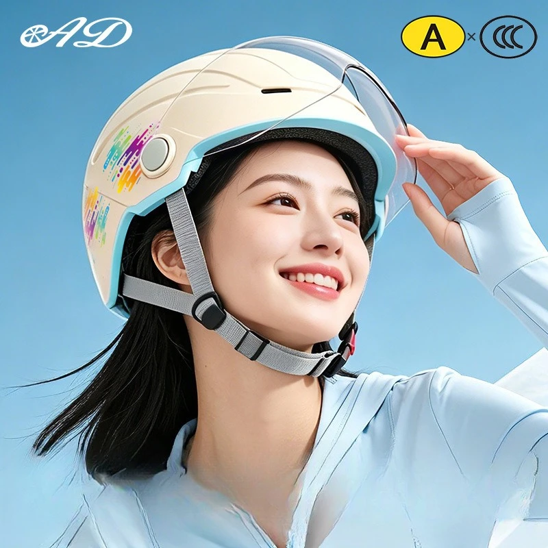 

Motorcycle Helmet MEN Woman Electric Motor Car Scooter Bike Open Face Half Helmet Anti Safety Hat Bicycle Cap With Goggles