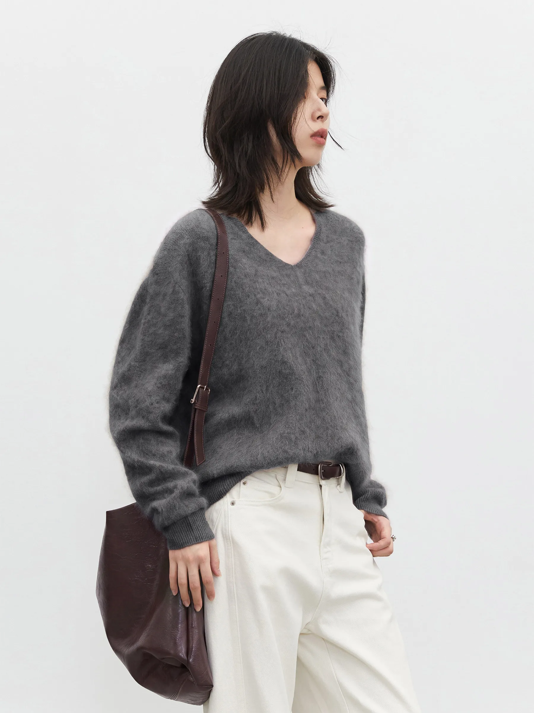CHIC VEN New Women's Woolen Sweaters Solid Loose Casual Oversized V-Neck Female Jumpers Plus Sizes Pullovers Autumn Winter 2026