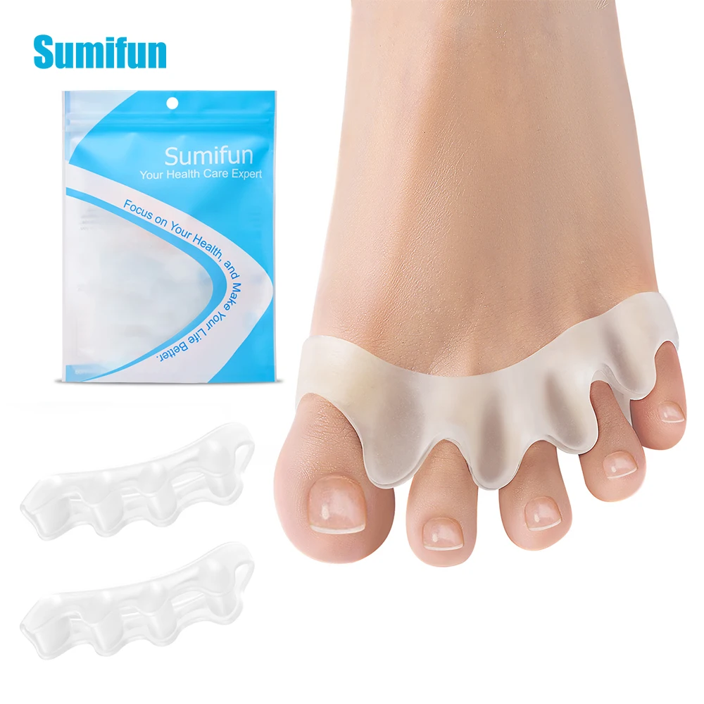 2pcs/pair White Silicone Five Hole Toe Separator Bunion Hallux Valgus Orthopedic Protector Pads Thumb Correction Foot Care Tool