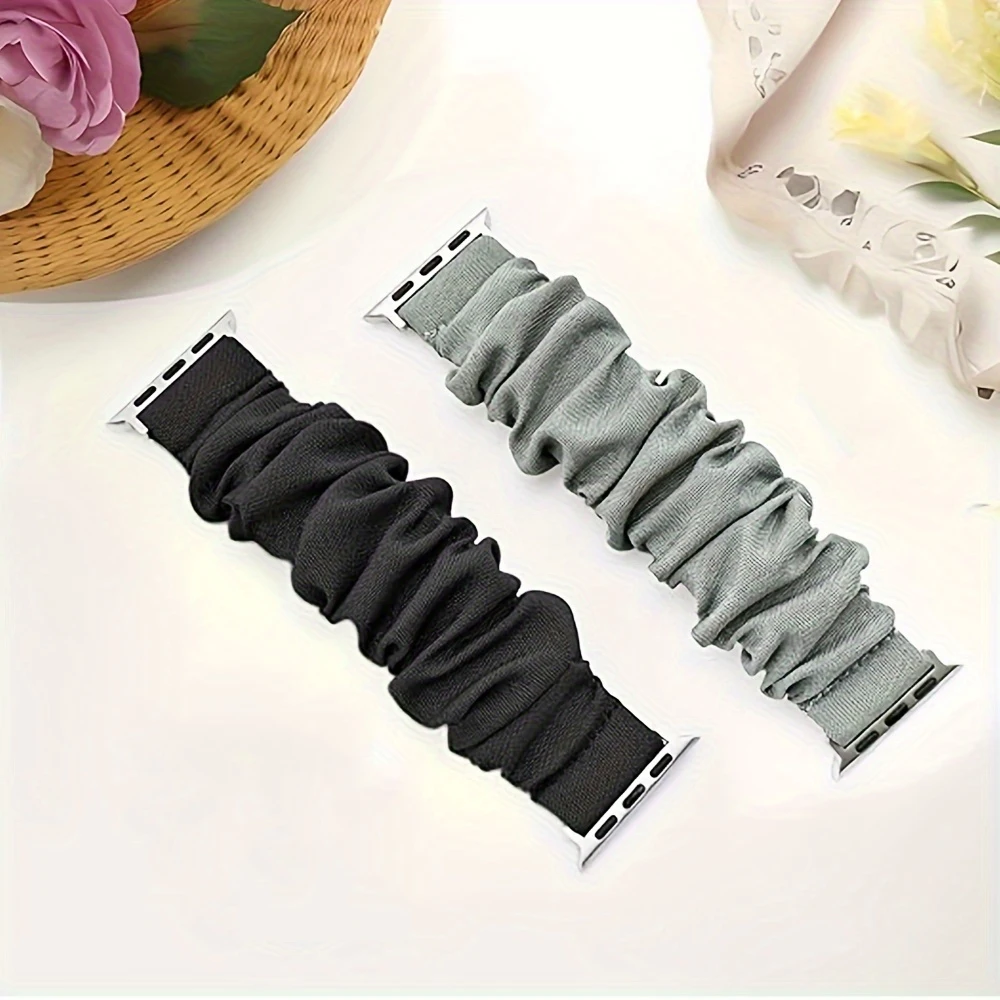 Scrunchie-Armband für Apple Watch Band 44 mm 40 mm 42 mm 41 mm 38 mm 45 mm 49 mm Ultra-Nylon-Solo-Loop-Armband iWatch Damen 8 7 6 5 4 SE – Detail 2