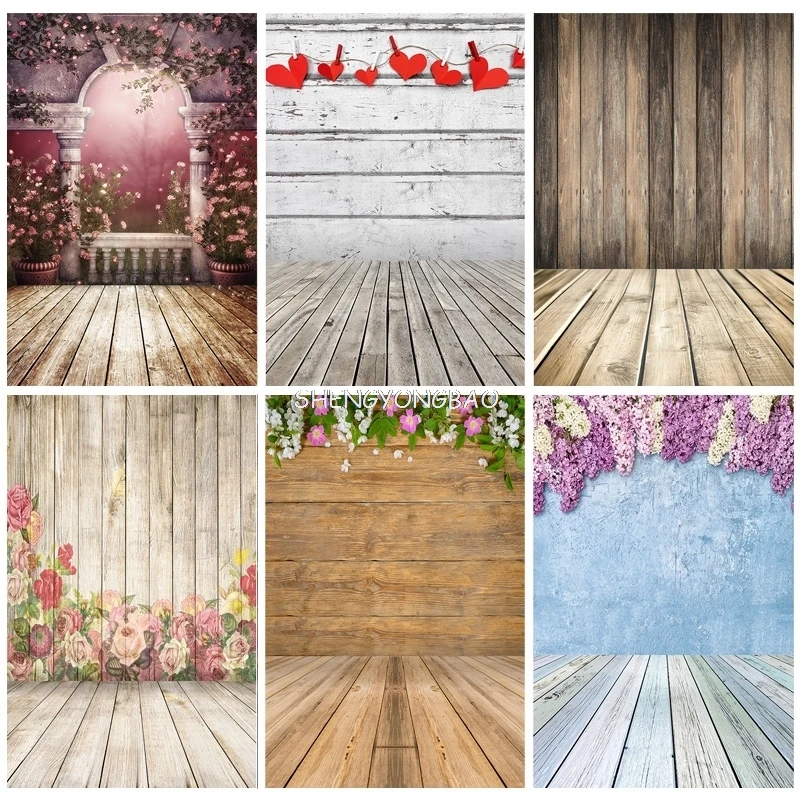 

SHENGYONGBAO Digital Printed Photography Backdrops Wall And Wood Floor Flower Planks Landscape Photo Studio Background MBD-01