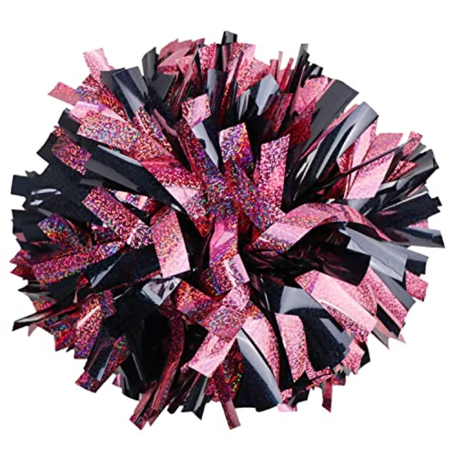 

2 Pack 6 Inch Metallic Holographic Cheerleading Pom Poms with Baton Handle, Cheerleader Poms Cheer Pom Pom, Cheering Pom Poms f