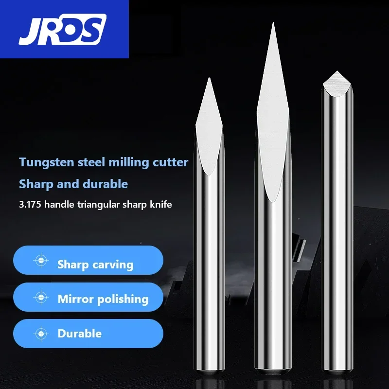 JRDS Dreieckiger Fräser, 3,175 mm Schaft, PCB-Gravur-Bit-Set, Spitze 0,1 0,2 mm Pyramidenfräser für Holz, Jade, Prägung, Metall