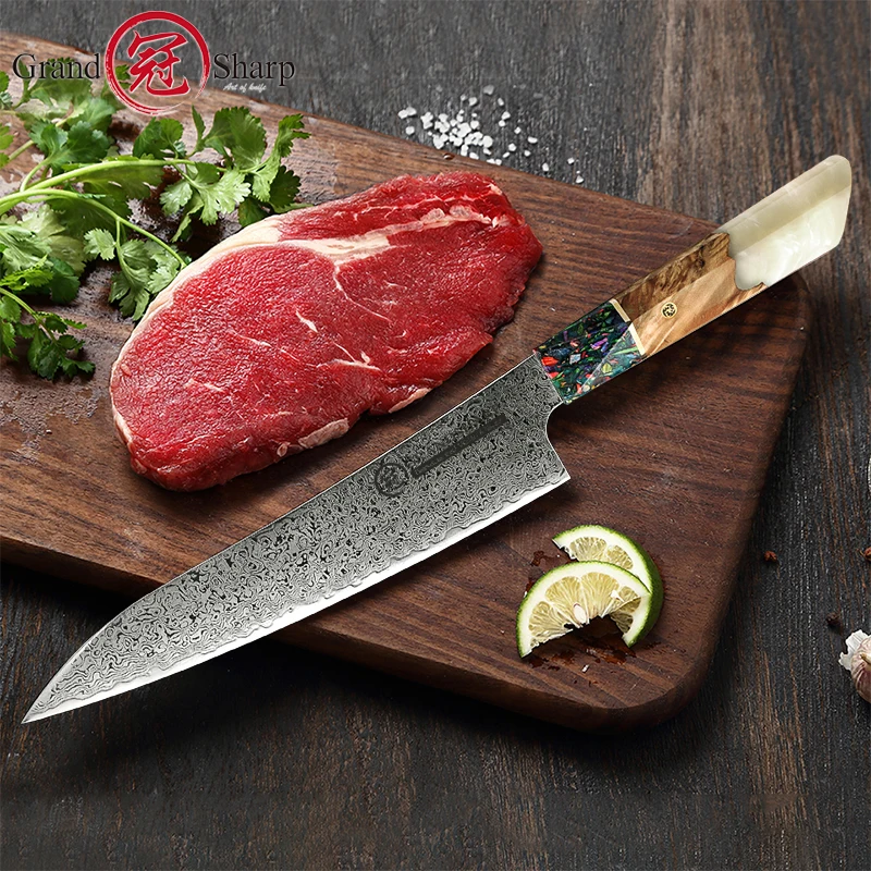 1-3 Pcs Japanese Damascus Steel Kitchen Knife Sets AUS-10 Steel Chef Utility Kiritsuke Knives Meat Slicing Tools Grandsharp