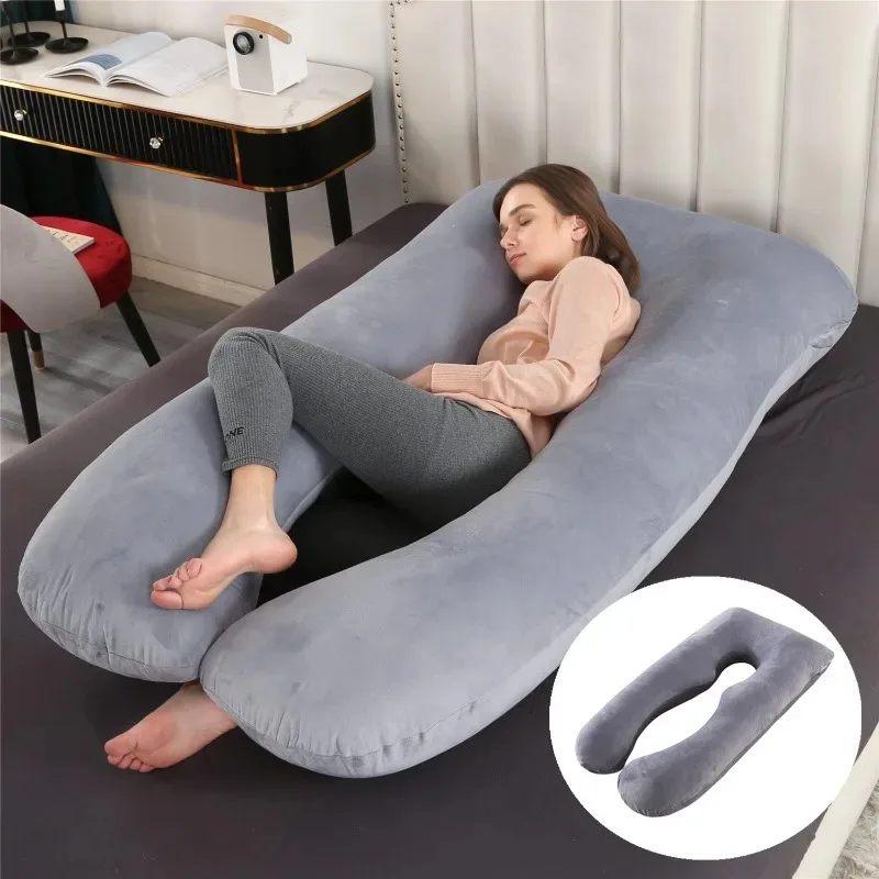 Pregnancy Body Pillow Multifunction Soft Crystal Velvet Side Lying Waist Support U-shaped Cushion Pregnant Women\'s Waist Pillow