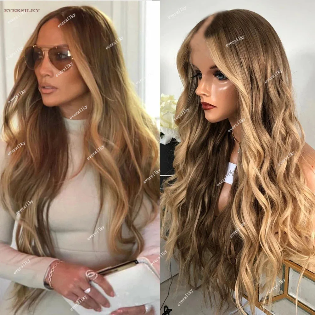 Ombre Chentust Honig blond lose Welle v Teil Perücken 100% jungfräuliches menschliches Haar Highlight Erdbeer braun Wasserwelle voll u Form Ende