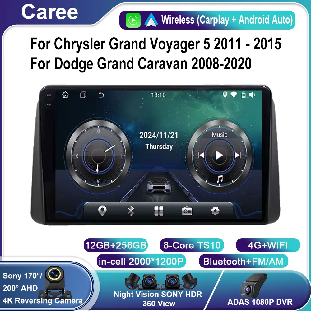 Android 15 Car Navigation Multimedia Player For Chrysler Grand Voyager 5 2011 - 2015 For Dodge Grand Caravan 2008-2020 no 2DIN