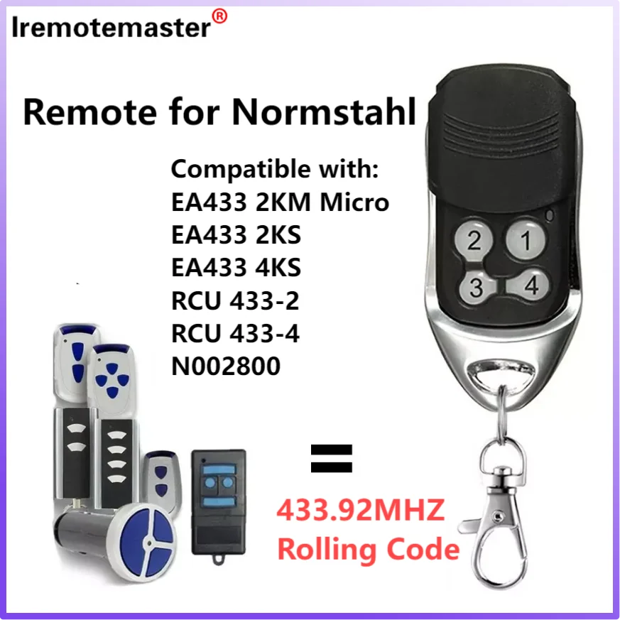 For Normstahl Crawford 433.92MHz Rolling Code EA433 2KS/4KS, RCU433-2/-4, N002800, T433-4Garage Door Remote Control