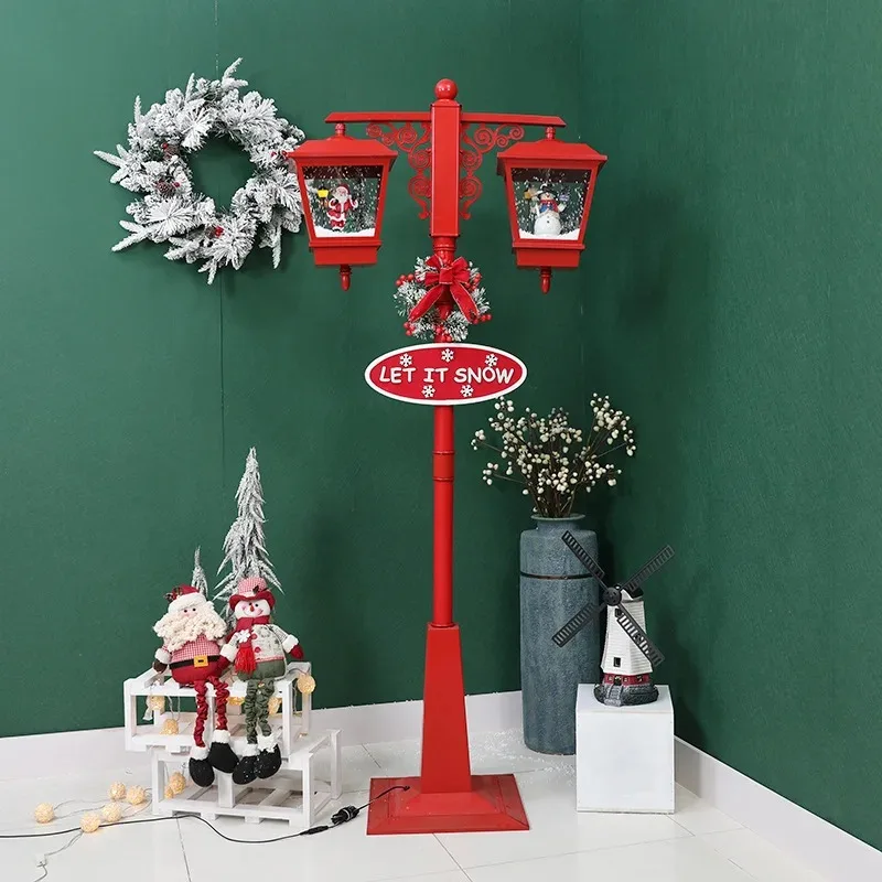 Santa Claus Street Lamp Post Musical Light Prop Christmas Gift Ideas Snowing Street Lamp for Christmas Decoration