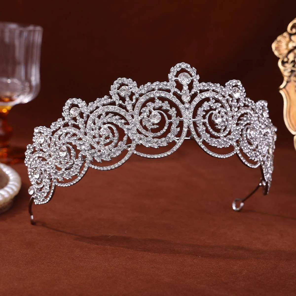 Elegant European Diamond Embedded Bride Crown Hair Accessory Queen Princess Style Wedding Updo Show Hairband Decoration