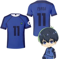 Camiseta de time de futebol anime masculina, camiseta solta estampada 3D, manga curta, fechadura azul, moda casual, infantil, 2024