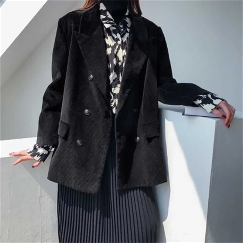 Blazer de terciopelo para mujer, chaqueta negra Formal de oficina, ropa de trabajo de negocios, abrigo de doble botonadura, vestido de graduación, 1 pieza, invierno y otoño