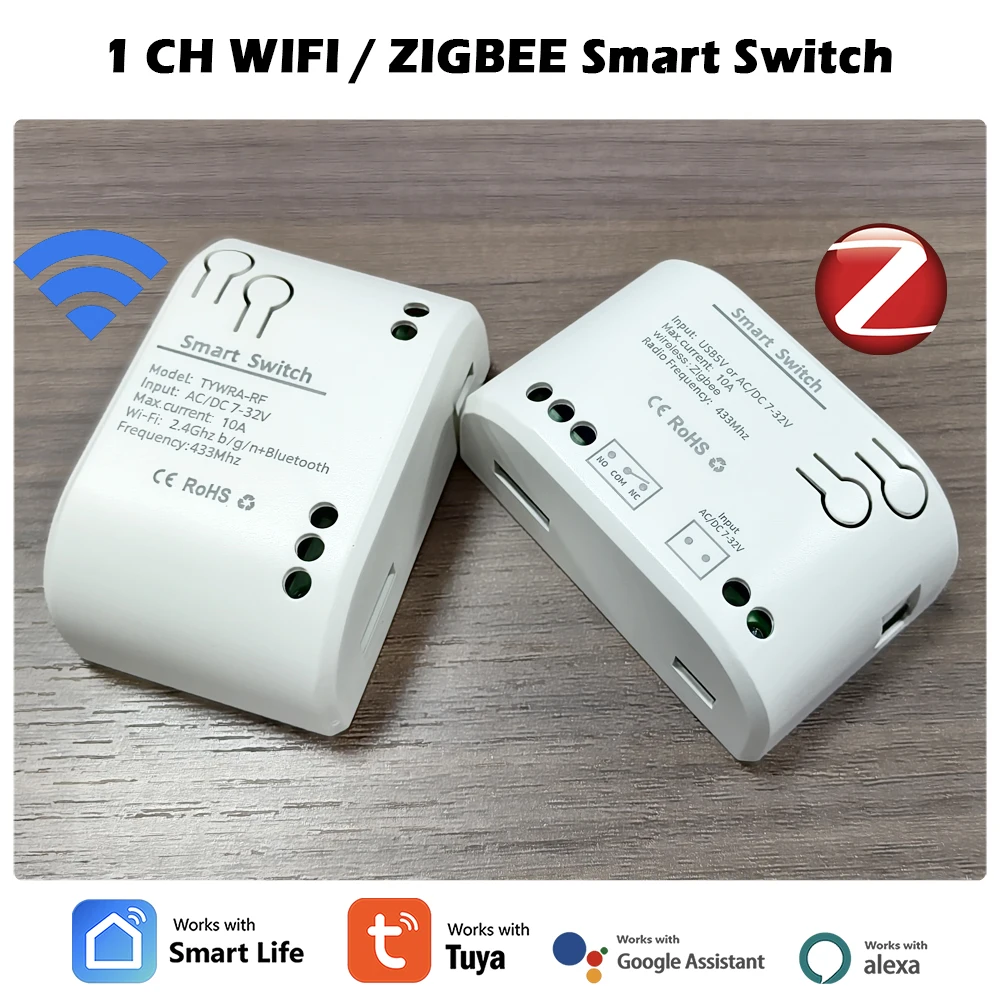 Zigbee / WIFI 1 Channel Tuya Remote Control Smart Switch Relay Module Dry Contact NO NC COM Inching Timer for Light Motor Alexa