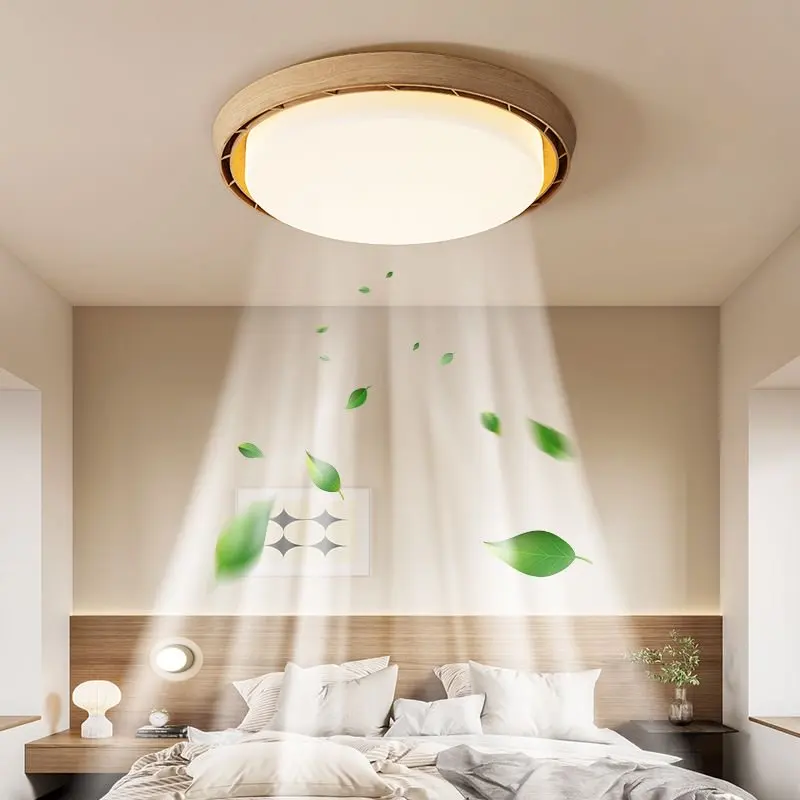 2026 New Chinese Style Walnut Wood Grain Ceiling Light Smart Silent Leafless Fan Light For Bedroom Home Decor