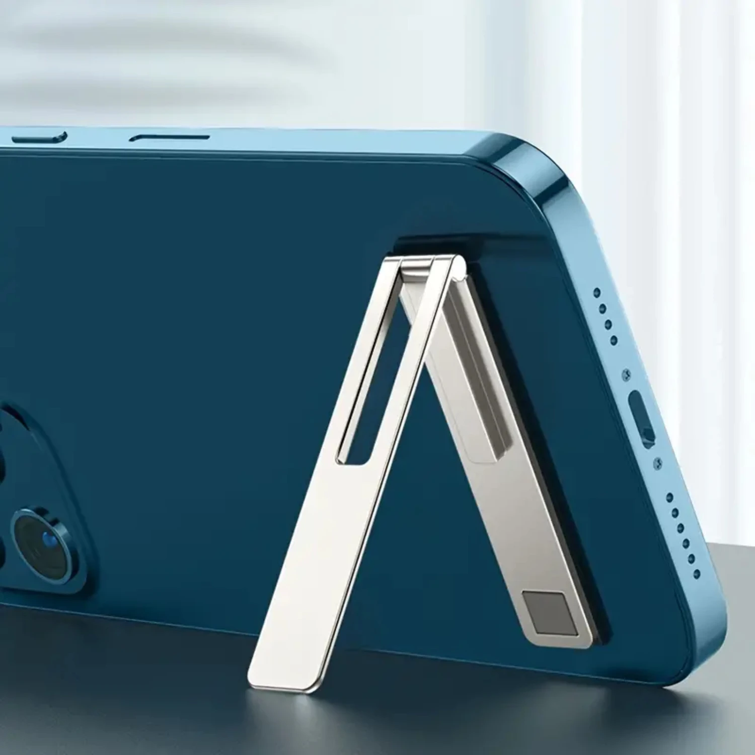Mini supporto per cellulare pieghevole in metallo invisibile ultrasottile per desktop, compatibile con schermi orizzontali e verticali, non