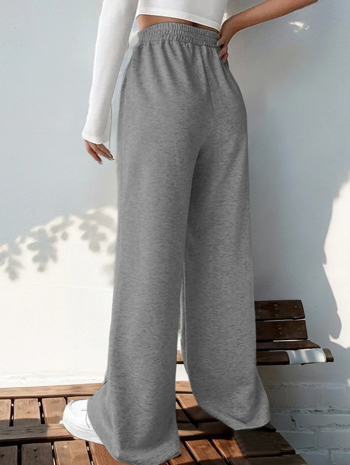 Athleisure Women's Pants Grey Loose Wide Leg Pants V-shaped High Waist Spliced Wide Leg Pants 2024 Women's Casual Loose Trouser