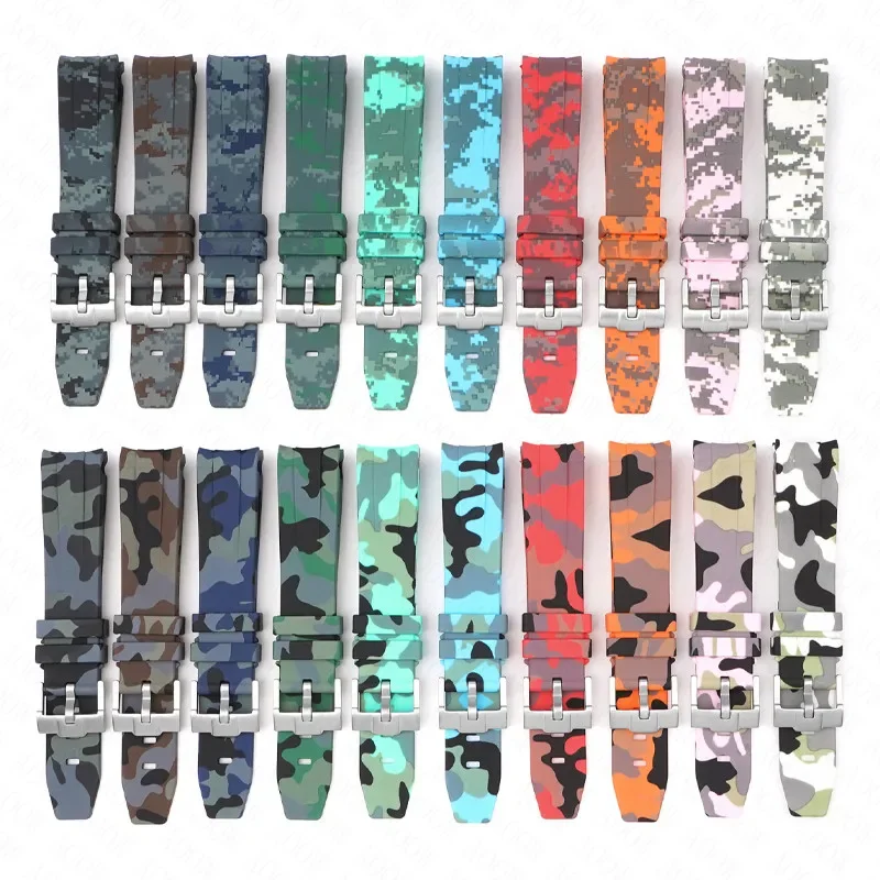 Camouflage Strap for Omega for Swatch MoonSwatch Curved End Silicone Rubber Bracelet Men Women Sport Watch Band Accessorie 20mm