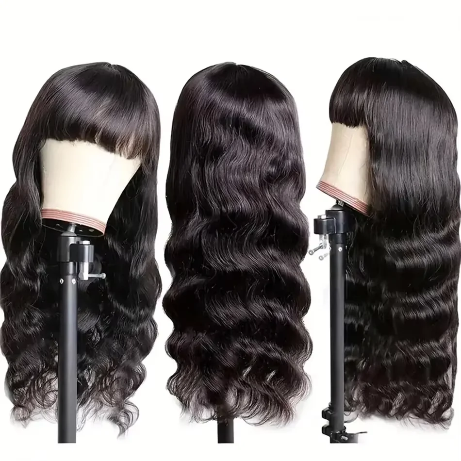 180% Density Brazilian Hair Body Wave Wig With Bangs 3x1 Lace Front Wig Full Machine Made Natural Wig Human Hair For Women image 3