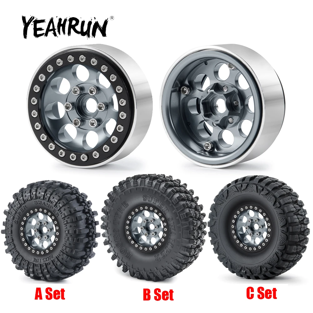 

YEAHRUN 4Pcs 1.9 inch Metal Beadlock Wheel Rims Hubs 106/107/112/120mm Rubber Tires Set for Axial SCX10 1/10 RC Crawler Car Part