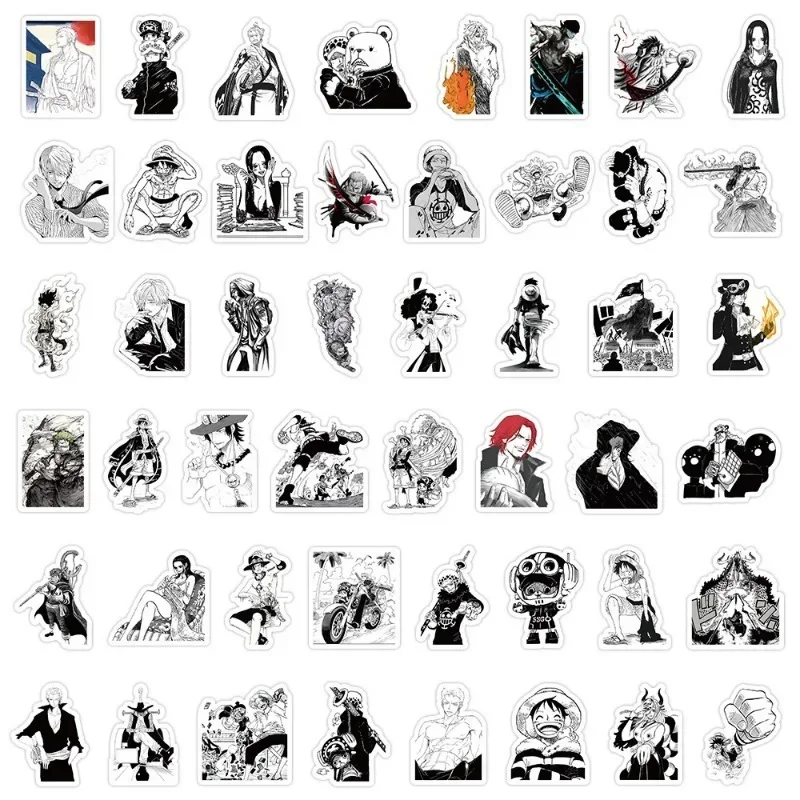 One Piece Monochrome Doodle Stickers Anime Figure Luffy Zoro Nami Personal Sticker Q Figural Skateboard Decoration Birthday Gift