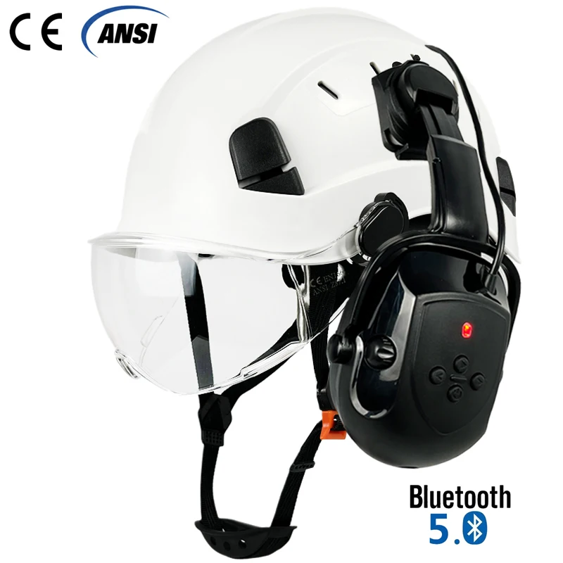 Construction Bluetooth Earmuffs Safety Helmet With Visor For Engineer Ear Protector Hearing Protection Work Cap ABS Hard Hat