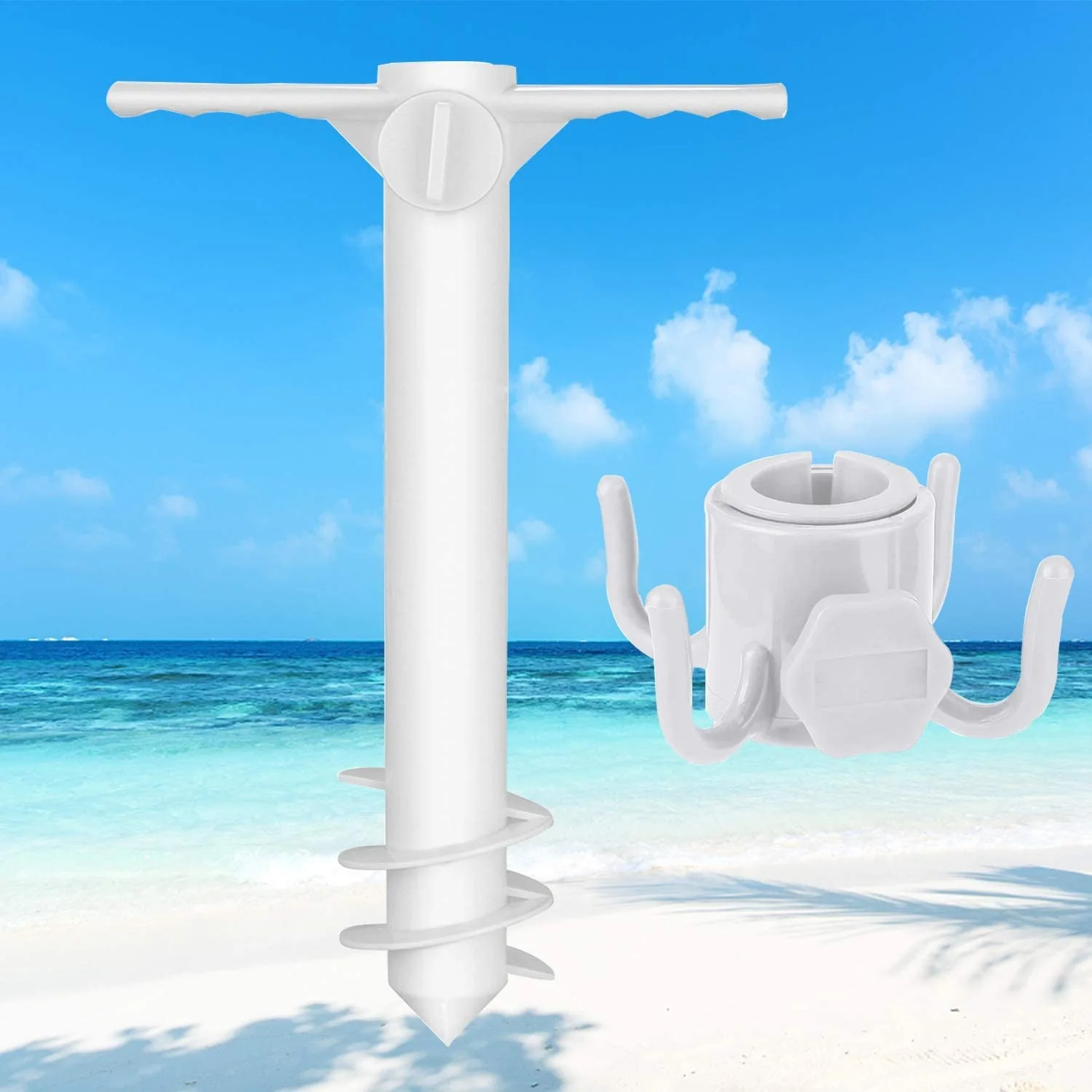 

Beach Umbrella Sand Anchor 3/5 Spiral Camping Umbrella Stand With Hanging Hook For Patio Lawn Home Garden For All Beach Umbrella