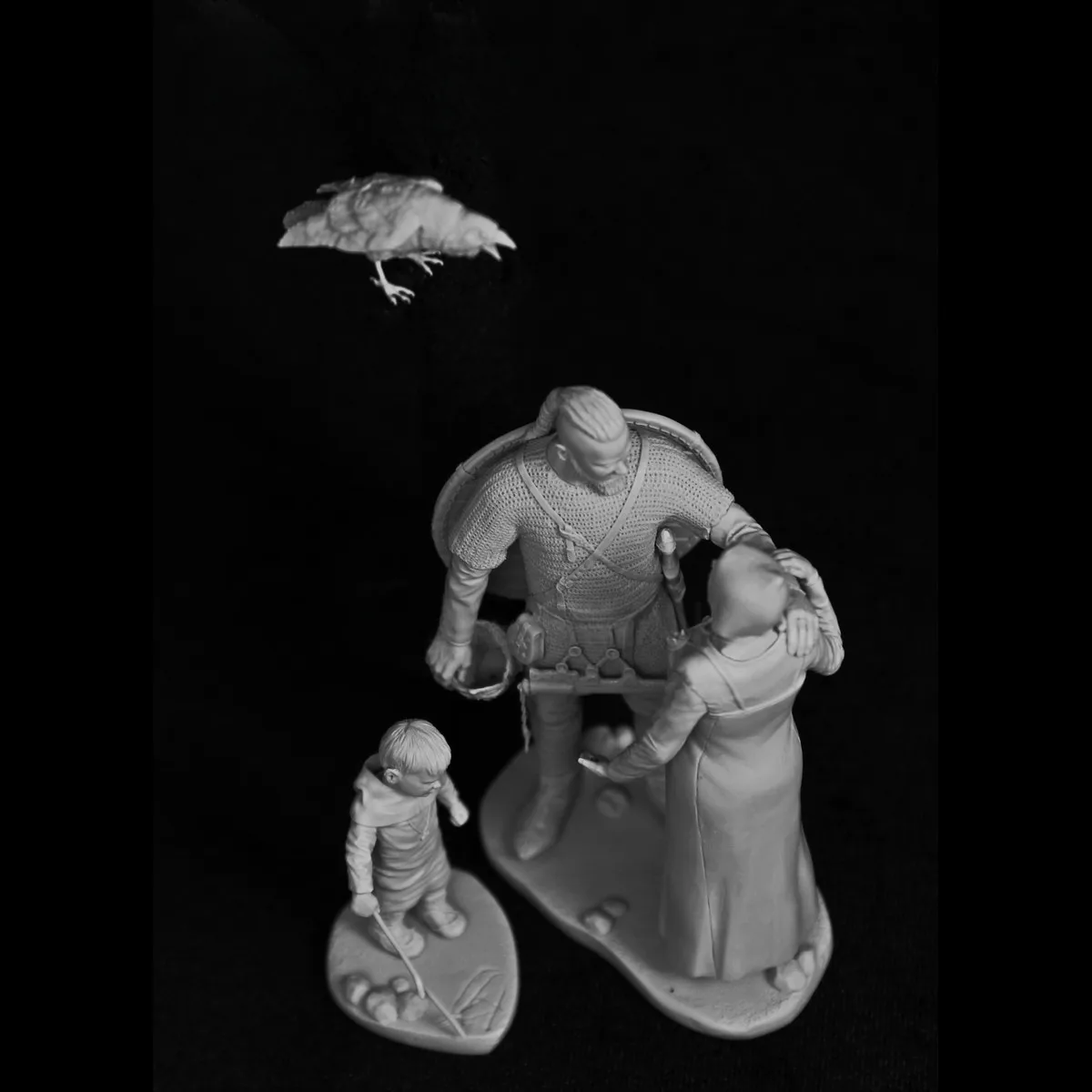 

75mm resin figure unpainted model kit, Nordic style - Epic Story of the Fantasy World (3 figures with birds),GK
