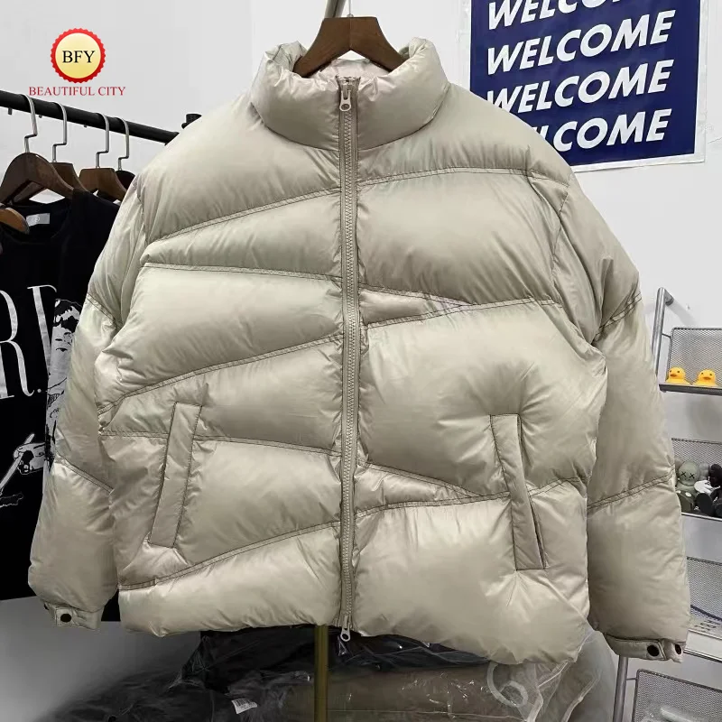 High Street FRSS Winter Verdikte Staande Kraag Warm Abrikoos Zwart Beste kwaliteit Casual Heren Damesjas Katoenen kleding