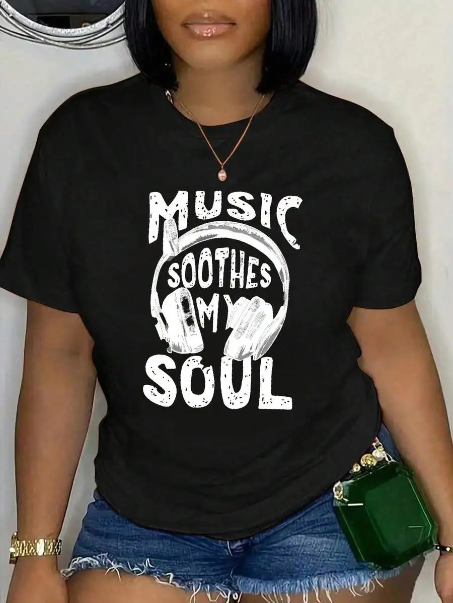 Graphic Tees 'Music Soothes My Soul' Headphone Print Orange T-Shirt, Sourced From Local Warehouse