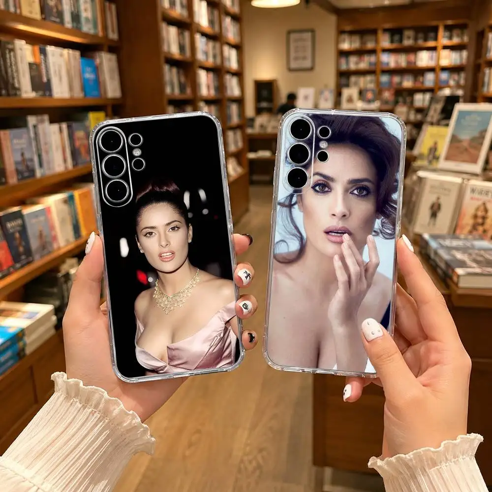 

legendary actress S-Salma Hayek Clear Hard Phone Case For Samsung S25,24,23,22,21,10,9,Ultra,Plus,Lite Transparent Cover