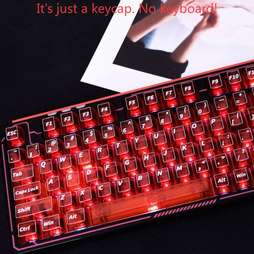 Crystal Red Transparent Keycap Set Cherry 130 Keys PC Adaptive Mechanical Magnetic Shaft Mechanical Keyboard Nano68 Mx Wooting