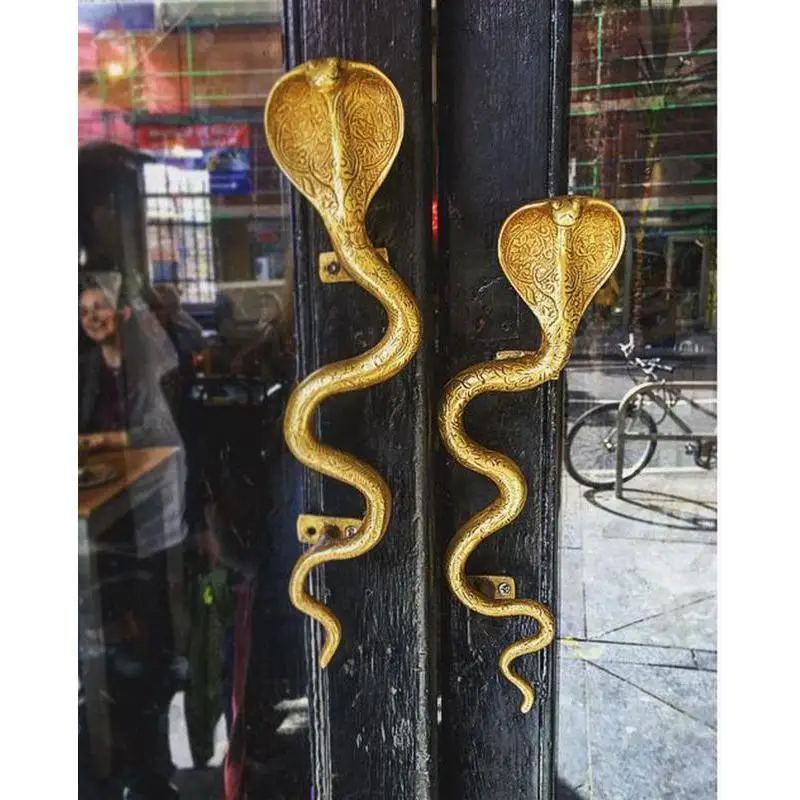 Indian Handmade Brass Cobra Cabinet Door Handle Double Tree Personalized Surface Mount Indoor Door Pull Handle