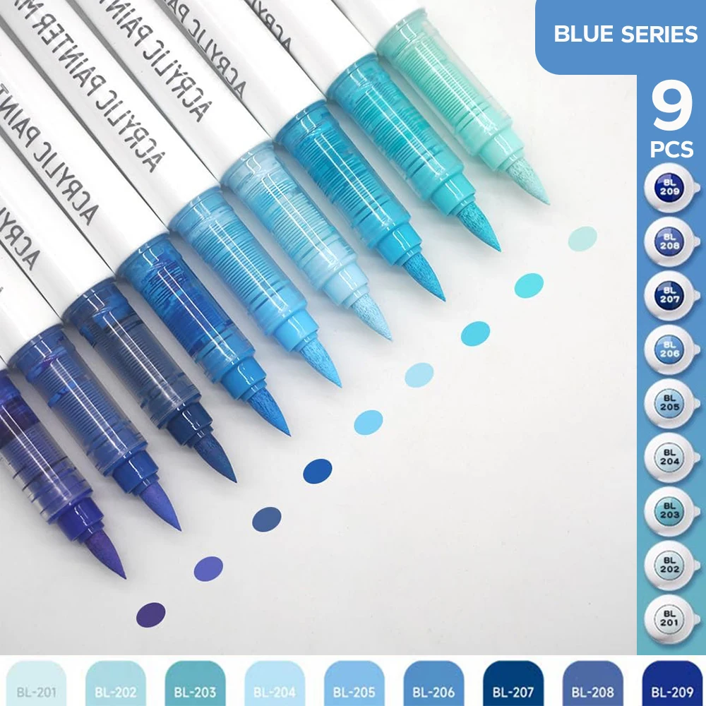Set met acrylborstels, geassorteerde Pro Color Series automatische inktrolesysteem Art Markers Set, 9-delige set