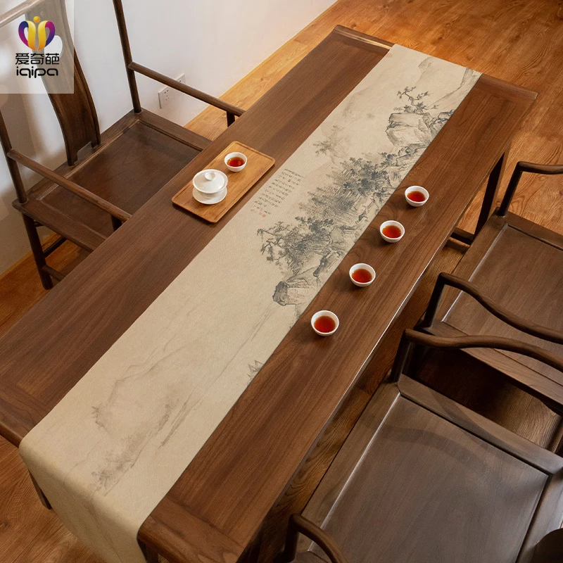 

Waterproof tea party Chinese zen table flag tea table mat waterproof tablecloth tea table fabric long strip high-end