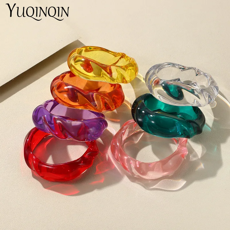 Trendy Fashion Transparent Resin Acrylic Bangles For Women Geometry Round Bangle Bracelets Charm Thick Simple Party Hand Jewelry