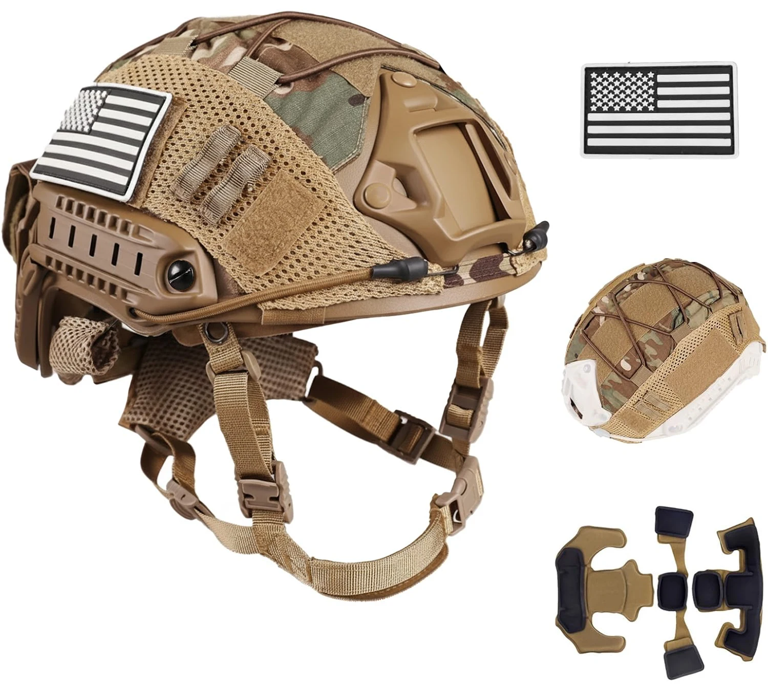 FAST Taktischer Schutzhelm, verstellbarer taktischer Helm mit Batterietasche und Abdeckung für Airsoft, Cosplay, Militärausrüstung – Detail 7