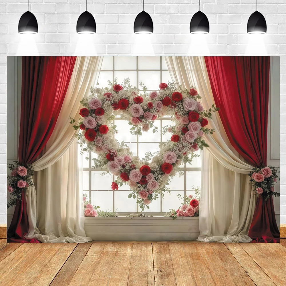 Valentine's Day Photography Backdrop White Wings Roses Interior Room Wall Decor Couple Portrait Wedding Party Photo Background