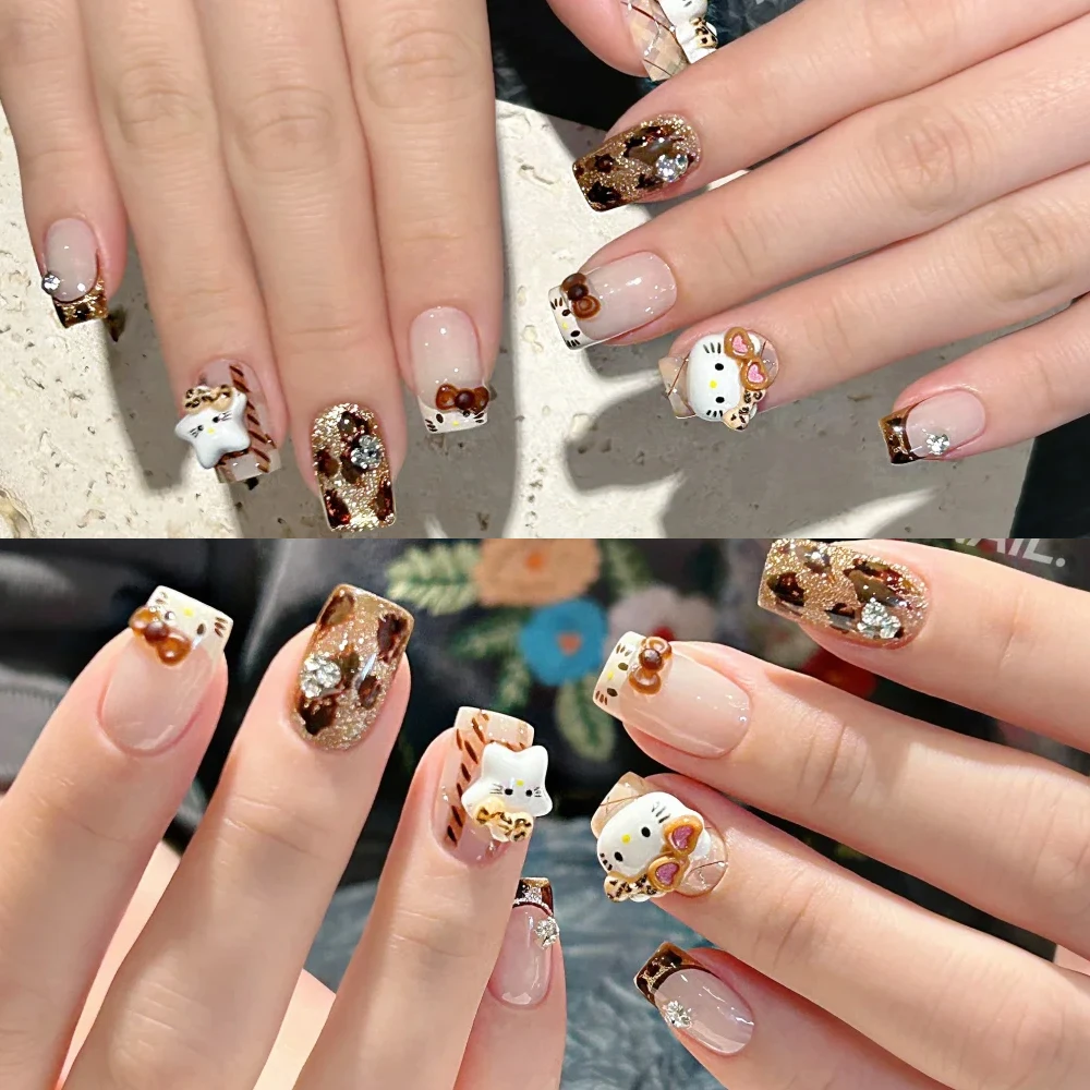 50 teile/beutel Leopard Print Hallo Kitty Nail art Charms 3D Kawaii Harz Herz Sonnenbrille KT/Bogen Nagel Dekor DIY mode Nagel Teile