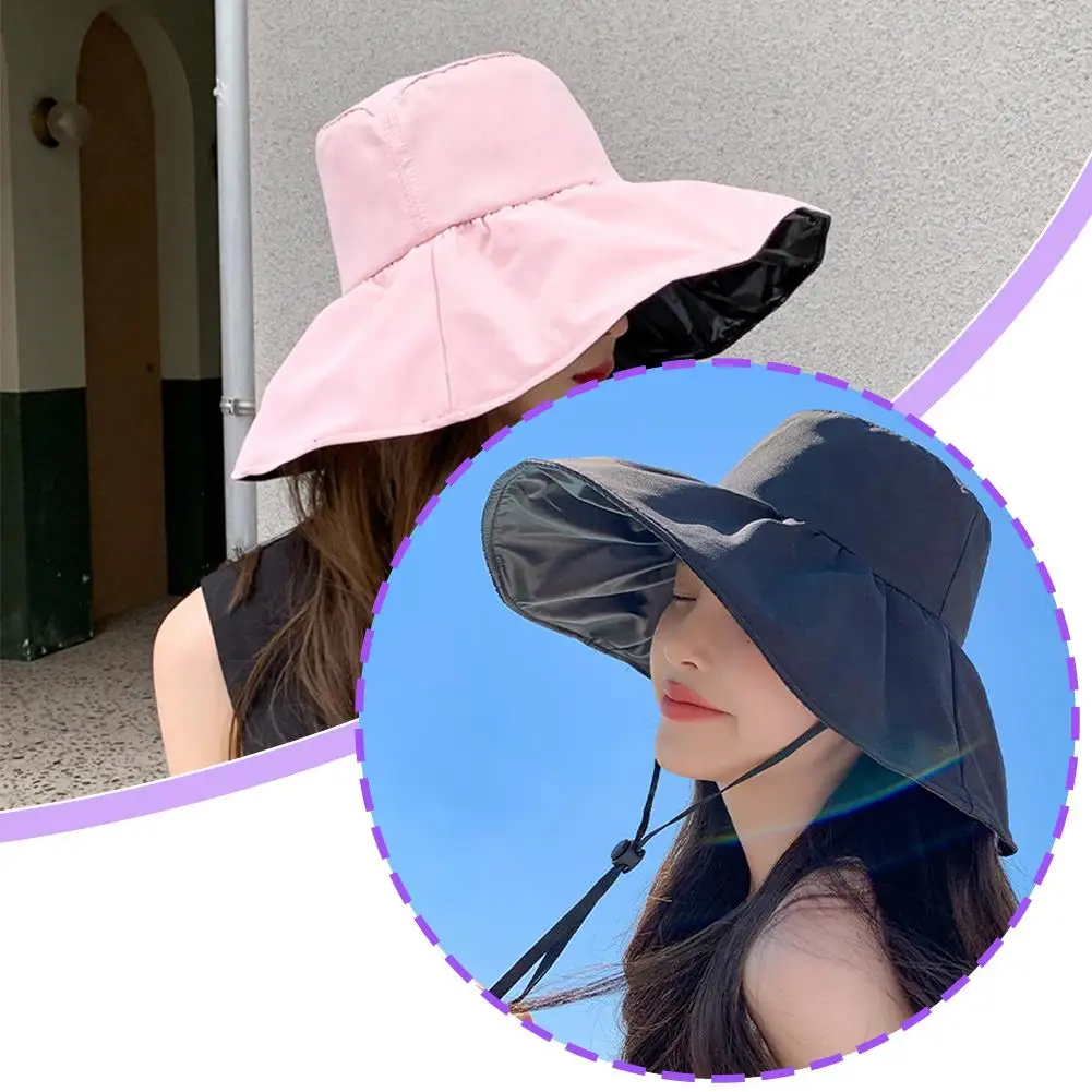 Wide Brim Sun Hat Women Anti-UV Protection Hiking Fisherman Cap Fold Summer Solid Cotton Breathable Beach Bucekt Hat