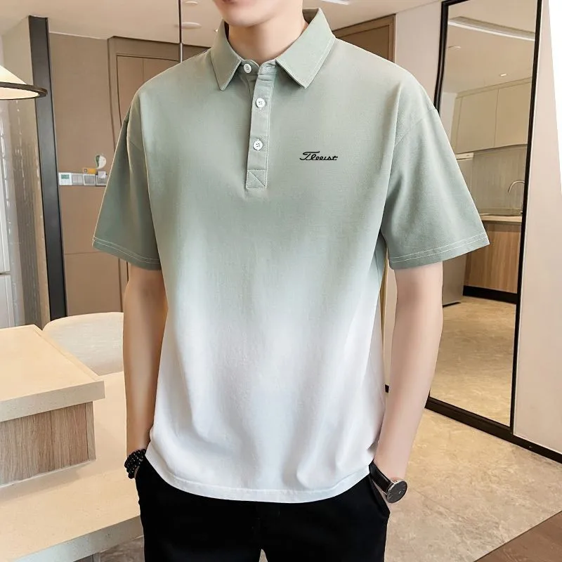 

골프웨어 남성Classic Versatile Polo Shirt Gradient Color Trendy Brand Spring/Summer New Short sleeved Men's Casual Fashion Top명품골프웨어 남